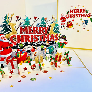 Luxury Gold Classic Santa & Snowman Merry Christmas Ornaments Origami Pop Cards 3D Pop Up Greeting Card Merry Christmas Thank You Handmade Best Wishes Blank Card Gift Happy Holidays Celebrate the Special Day Moment with Family and Friends