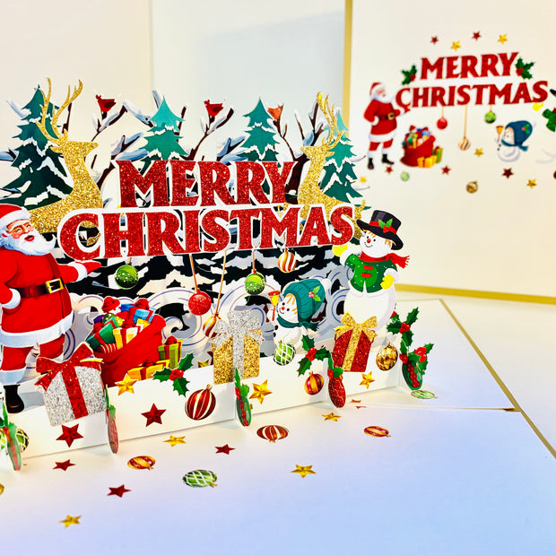 Luxury Gold Classic Santa & Snowman Merry Christmas Ornaments Origami Pop Cards 3D Pop Up Greeting Card Merry Christmas Thank You Handmade Best Wishes Blank Card Gift Happy Holidays Celebrate the Special Day Moment with Family and Friends