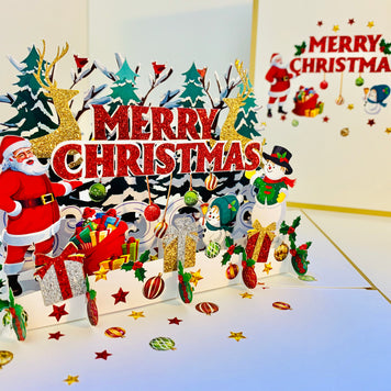 Luxury Gold Classic Santa & Snowman Merry Christmas Ornaments Origami Pop Cards 3D Pop Up Greeting Card Merry Christmas Thank You Handmade Best Wishes Blank Card Gift Happy Holidays Celebrate the Special Day Moment with Family and Friends