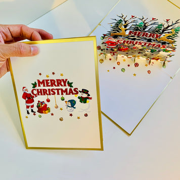 Luxury Gold Classic Santa & Snowman Merry Christmas Ornaments Origami Pop Cards 3D Pop Up Greeting Card Merry Christmas Thank You Handmade Best Wishes Blank Card Gift Happy Holidays Celebrate the Special Day Moment with Family and Friends