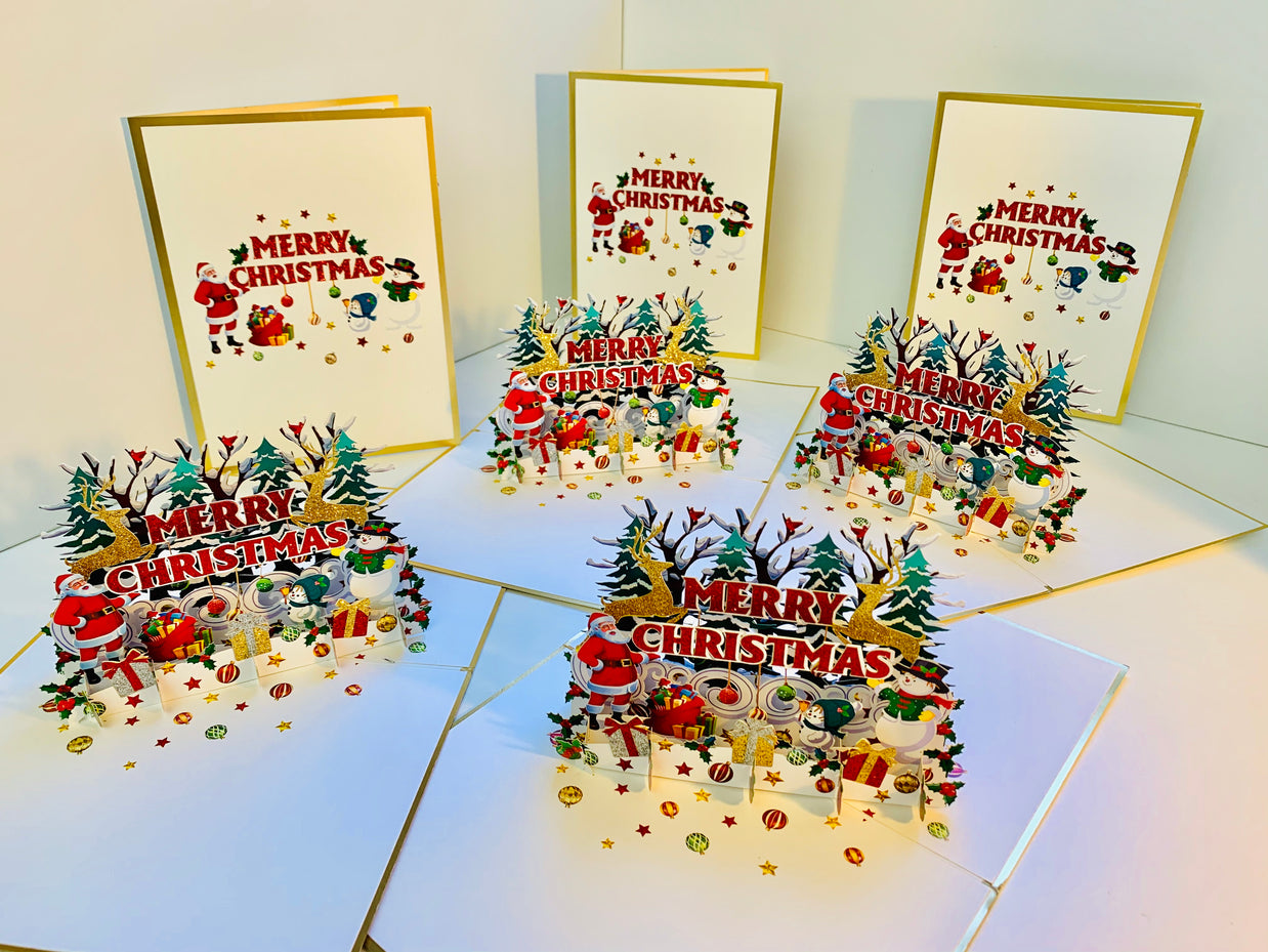 Luxury Gold Classic Santa & Snowman Merry Christmas Ornaments Origami Pop Cards 3D Pop Up Greeting Card Merry Christmas Thank You Handmade Best Wishes Blank Card Gift Happy Holidays Celebrate the Special Day Moment with Family and Friends