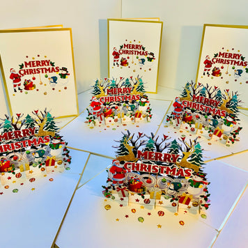 Luxury Gold Classic Santa & Snowman Merry Christmas Ornaments Origami Pop Cards 3D Pop Up Greeting Card Merry Christmas Thank You Handmade Best Wishes Blank Card Gift Happy Holidays Celebrate the Special Day Moment with Family and Friends