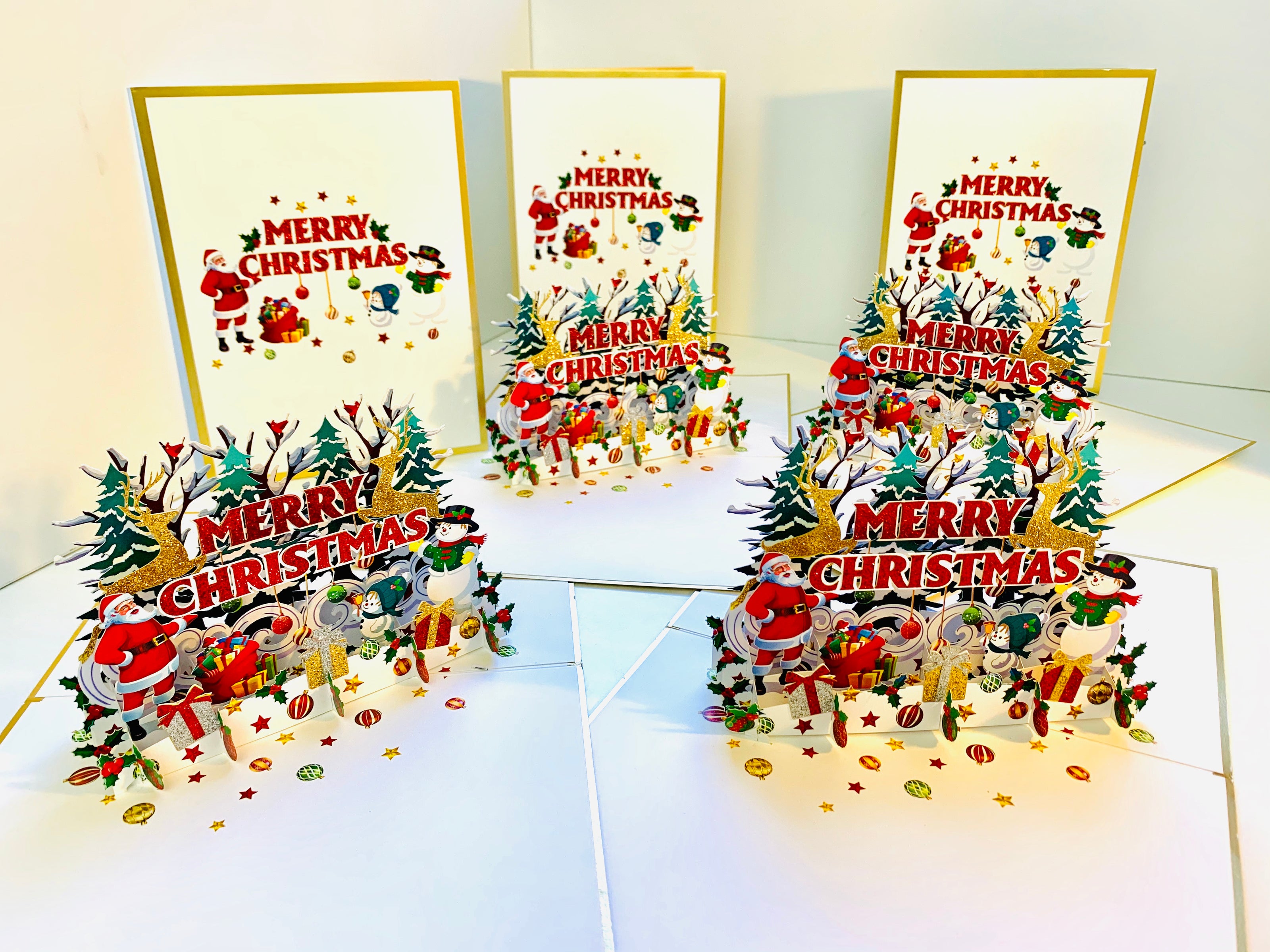 Luxury Gold Classic Santa & Snowman Merry Christmas Ornaments Origami Pop Cards 3D Pop Up Greeting Card Merry Christmas Thank You Handmade Best Wishes Blank Card Gift Happy Holidays Celebrate the Special Day Moment with Family and Friends
