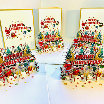 Luxury Gold Classic Santa & Snowman Merry Christmas Ornaments Origami Pop Cards 3D Pop Up Greeting Card Merry Christmas Thank You Handmade Best Wishes Blank Card Gift Happy Holidays Celebrate the Special Day Moment with Family and Friends