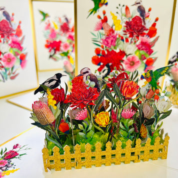 Luxury Gold Australian Native Garden & Birds Origami Pop Cards 3D Pop Up Greeting Card Celebrate Happy Birthday Thank You Handmade Best Wishes Gift Thinking of You Blank Card for Any Occasion Happy Mother's Day Happy Father's Day Australiana