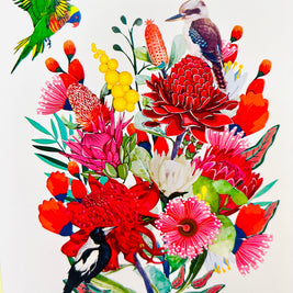 Luxury Gold Australian Native Garden & Birds Origami Pop Cards 3D Pop Up Greeting Card Celebrate Happy Birthday Thank You Handmade Best Wishes Gift Thinking of You Blank Card for Any Occasion Happy Mother's Day Happy Father's Day Australiana