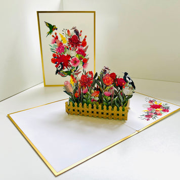 Luxury Gold Australian Native Garden & Birds Origami Pop Cards 3D Pop Up Greeting Card Celebrate Happy Birthday Thank You Handmade Best Wishes Gift Thinking of You Blank Card for Any Occasion Happy Mother's Day Happy Father's Day Australiana