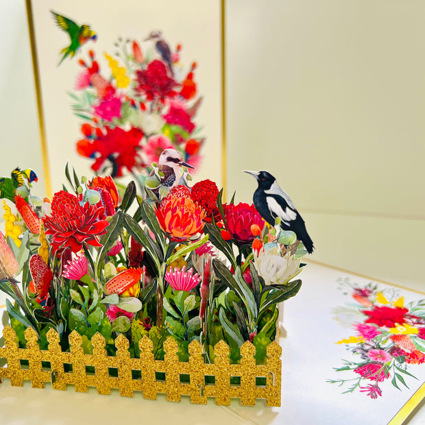 Luxury Gold Australian Native Garden & Birds Origami Pop Cards 3D Pop Up Greeting Card Celebrate Happy Birthday Thank You Handmade Best Wishes Gift Thinking of You Blank Card for Any Occasion Happy Mother's Day Happy Father's Day Australiana
