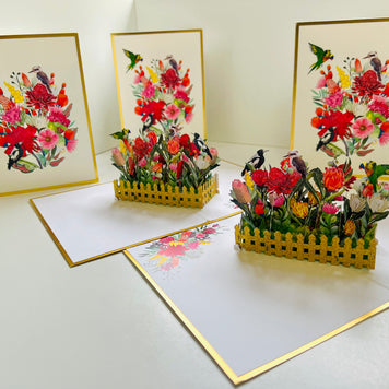 Luxury Gold Australian Native Garden & Birds Origami Pop Cards 3D Pop Up Greeting Card Celebrate Happy Birthday Thank You Handmade Best Wishes Gift Thinking of You Blank Card for Any Occasion Happy Mother's Day Happy Father's Day Australiana