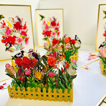Luxury Gold Australian Native Garden & Birds Origami Pop Cards 3D Pop Up Greeting Card Celebrate Happy Birthday Thank You Handmade Best Wishes Gift Thinking of You Blank Card for Any Occasion Happy Mother's Day Happy Father's Day Australiana