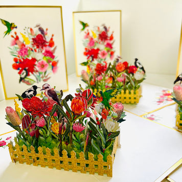 Luxury Gold Australian Native Garden & Birds Origami Pop Cards 3D Pop Up Greeting Card Celebrate Happy Birthday Thank You Handmade Best Wishes Gift Thinking of You Blank Card for Any Occasion Happy Mother's Day Happy Father's Day Australiana