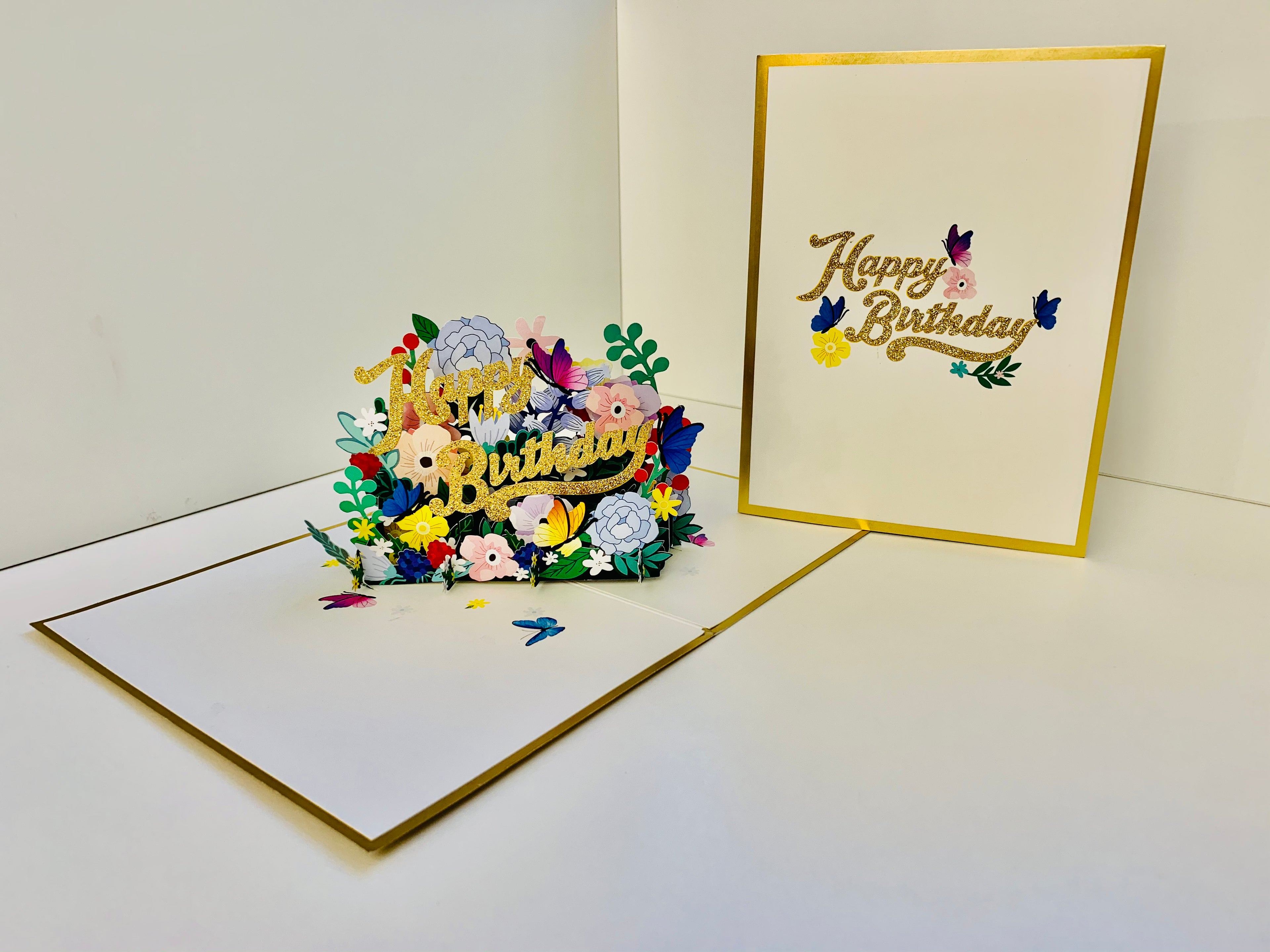 Luxury Gold Happy Birthday with Spring Garden & Butterfly Origami Pop Cards 3D Pop Up Greeting Card Thank You Handmade Gift Thinking of You Happy Birthday Occasion Australiana Celebrate the Beauty and Happiness During Special Day Best Wishes Gift