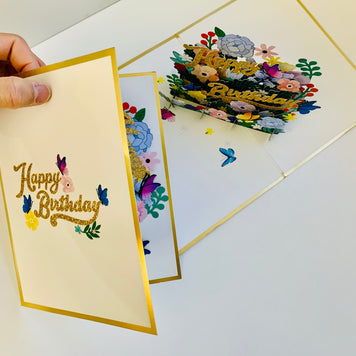Luxury Gold Happy Birthday with Spring Garden & Butterfly Origami Pop Cards 3D Pop Up Greeting Card Thank You Handmade Gift Thinking of You Happy Birthday Occasion Australiana Celebrate the Beauty and Happiness During Special Day Best Wishes Gift