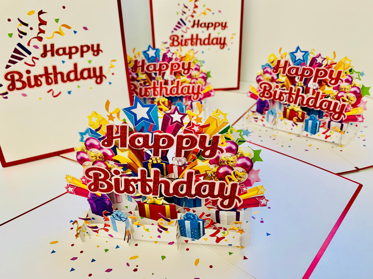 Luxury Red Happy Birthday with Presents Origami Pop Cards 3D Pop Up Greeting Card Thank You Handmade Gift Thinking of You Happy Birthday Occasion Australiana Celebrate the Beauty and Happiness During Special Day Best Wishes Gift