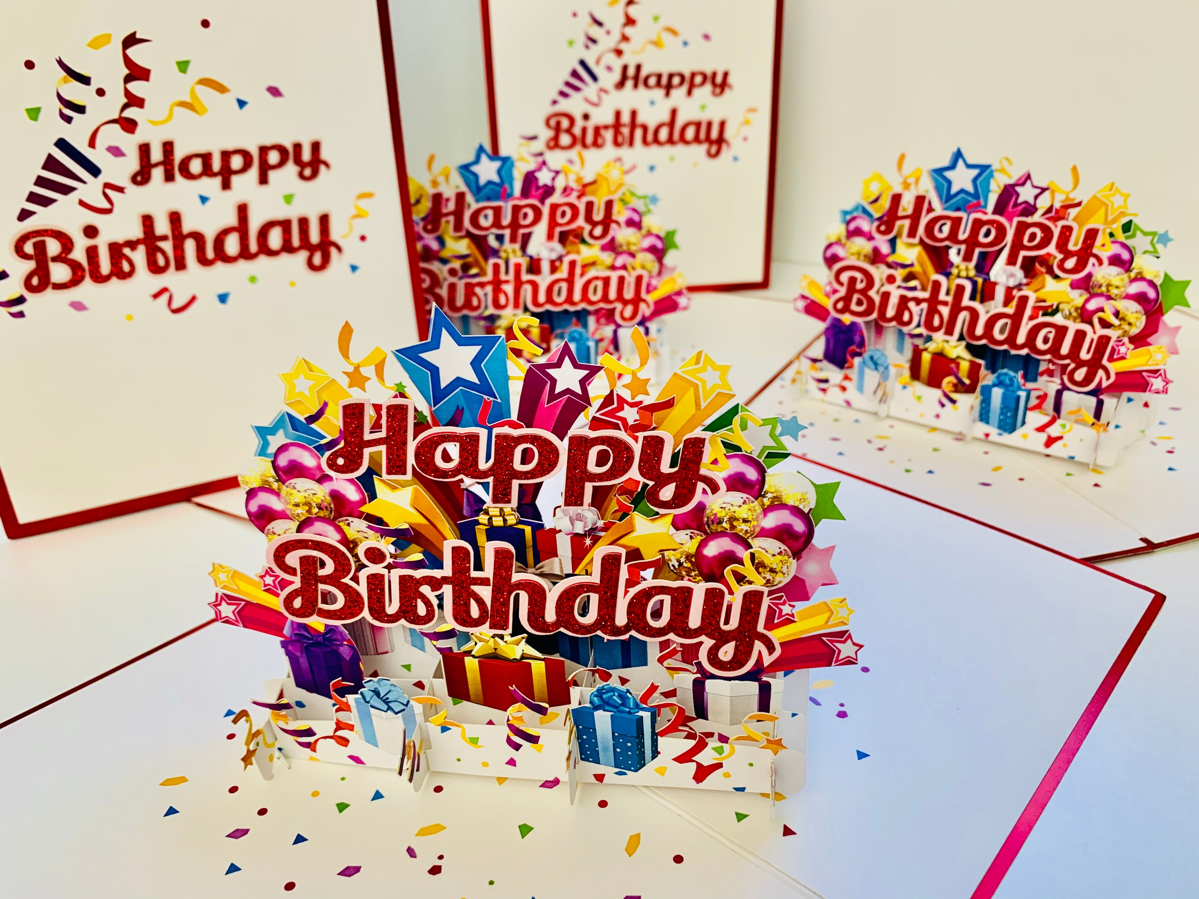 Luxury Red Happy Birthday with Presents Origami Pop Cards 3D Pop Up Greeting Card Thank You Handmade Gift Thinking of You Happy Birthday Occasion Australiana Celebrate the Beauty and Happiness During Special Day Best Wishes Gift