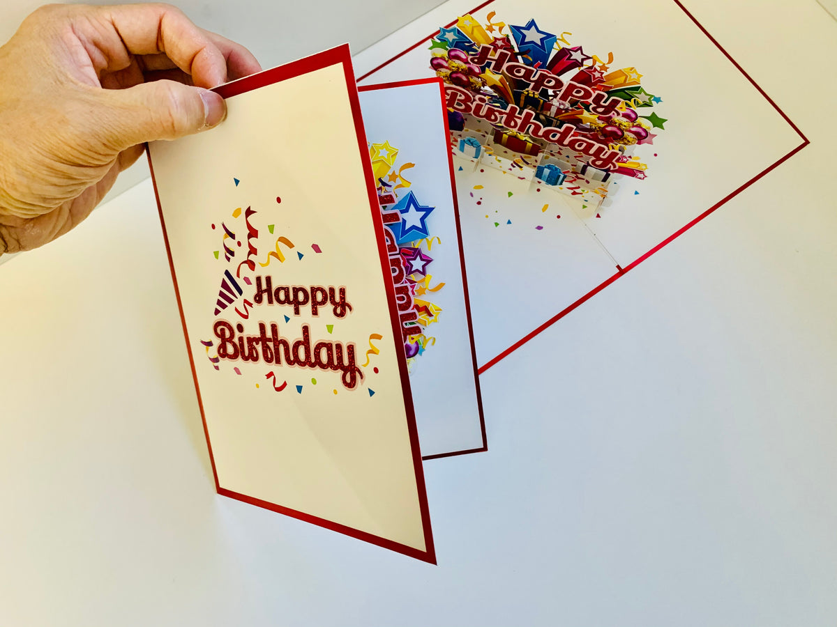 Luxury Red Happy Birthday with Presents Origami Pop Cards 3D Pop Up Greeting Card Thank You Handmade Gift Thinking of You Happy Birthday Occasion Australiana Celebrate the Beauty and Happiness During Special Day Best Wishes Gift