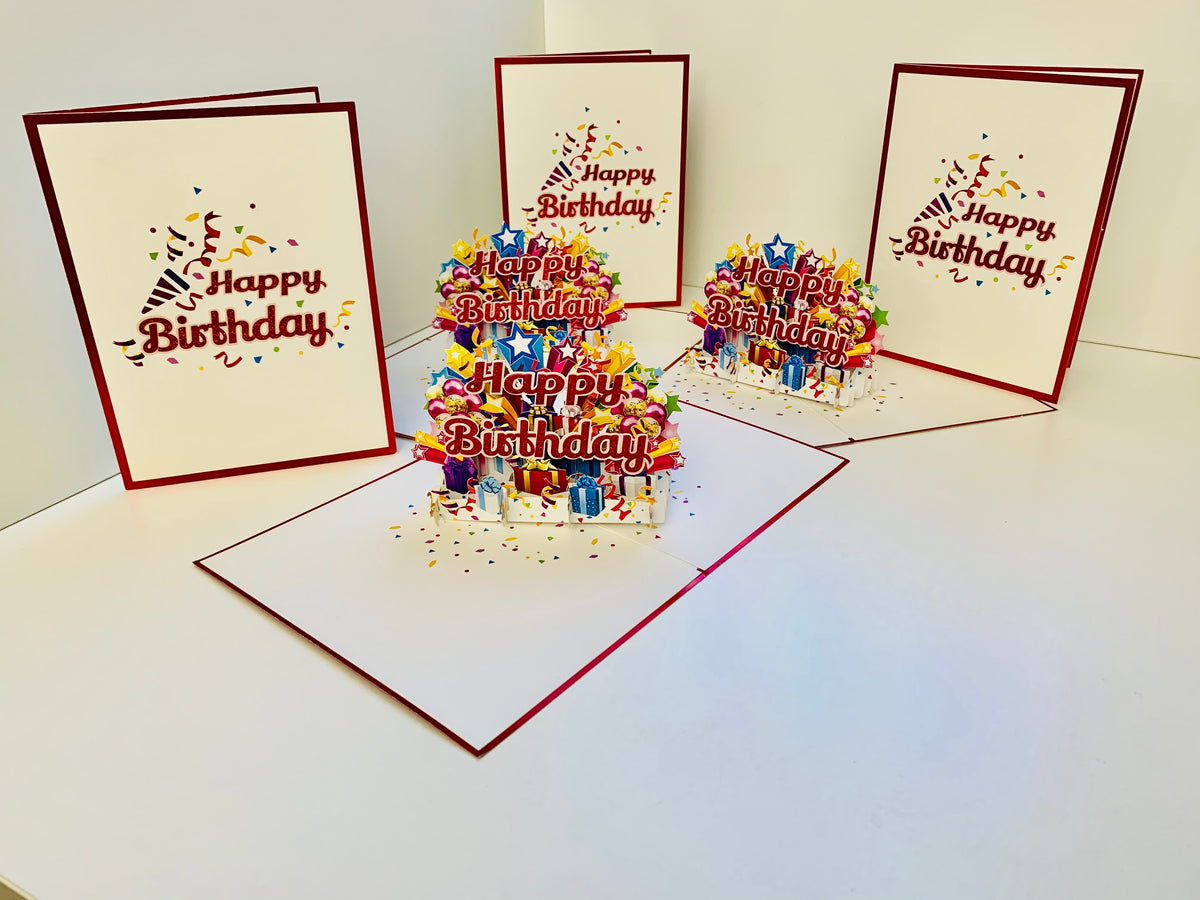 Luxury Red Happy Birthday with Presents Origami Pop Cards 3D Pop Up Greeting Card Thank You Handmade Gift Thinking of You Happy Birthday Occasion Australiana Celebrate the Beauty and Happiness During Special Day Best Wishes Gift