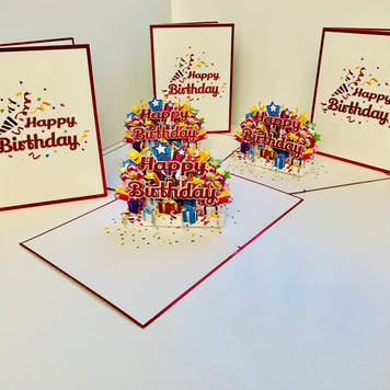 Luxury Red Happy Birthday with Presents Origami Pop Cards 3D Pop Up Greeting Card Thank You Handmade Gift Thinking of You Happy Birthday Occasion Australiana Celebrate the Beauty and Happiness During Special Day Best Wishes Gift