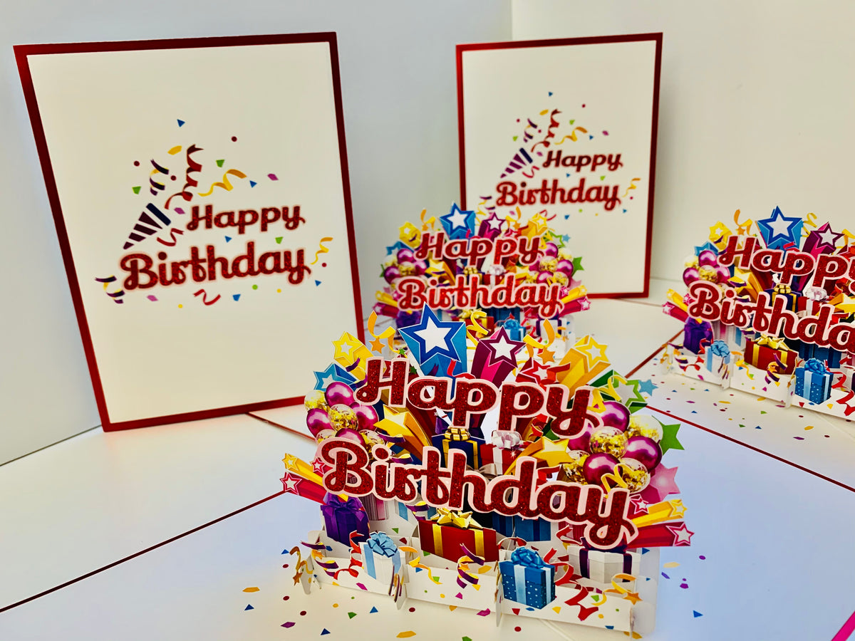 Luxury Red Happy Birthday with Presents Origami Pop Cards 3D Pop Up Greeting Card Thank You Handmade Gift Thinking of You Happy Birthday Occasion Australiana Celebrate the Beauty and Happiness During Special Day Best Wishes Gift