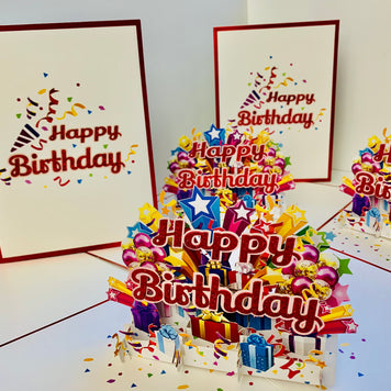 Luxury Red Happy Birthday with Presents Origami Pop Cards 3D Pop Up Greeting Card Thank You Handmade Gift Thinking of You Happy Birthday Occasion Australiana Celebrate the Beauty and Happiness During Special Day Best Wishes Gift