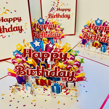 Luxury Red Happy Birthday with Presents Origami Pop Cards 3D Pop Up Greeting Card Thank You Handmade Gift Thinking of You Happy Birthday Occasion Australiana Celebrate the Beauty and Happiness During Special Day Best Wishes Gift