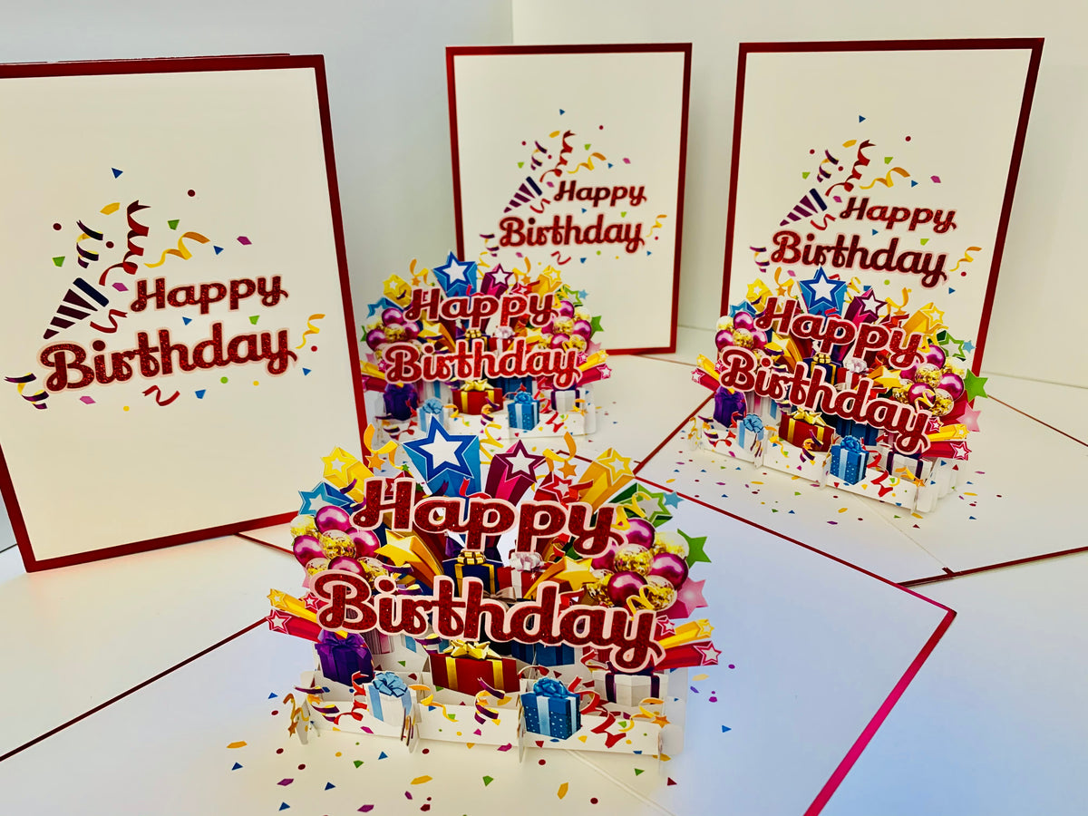 Luxury Red Happy Birthday with Presents Origami Pop Cards 3D Pop Up Greeting Card Thank You Handmade Gift Thinking of You Happy Birthday Occasion Australiana Celebrate the Beauty and Happiness During Special Day Best Wishes Gift
