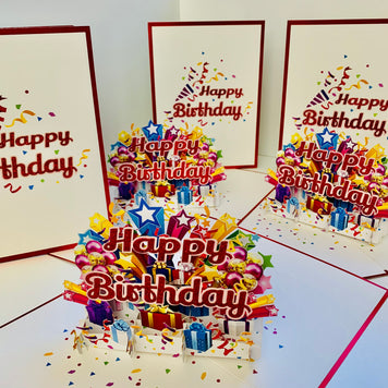 Luxury Red Happy Birthday with Presents Origami Pop Cards 3D Pop Up Greeting Card Thank You Handmade Gift Thinking of You Happy Birthday Occasion Australiana Celebrate the Beauty and Happiness During Special Day Best Wishes Gift