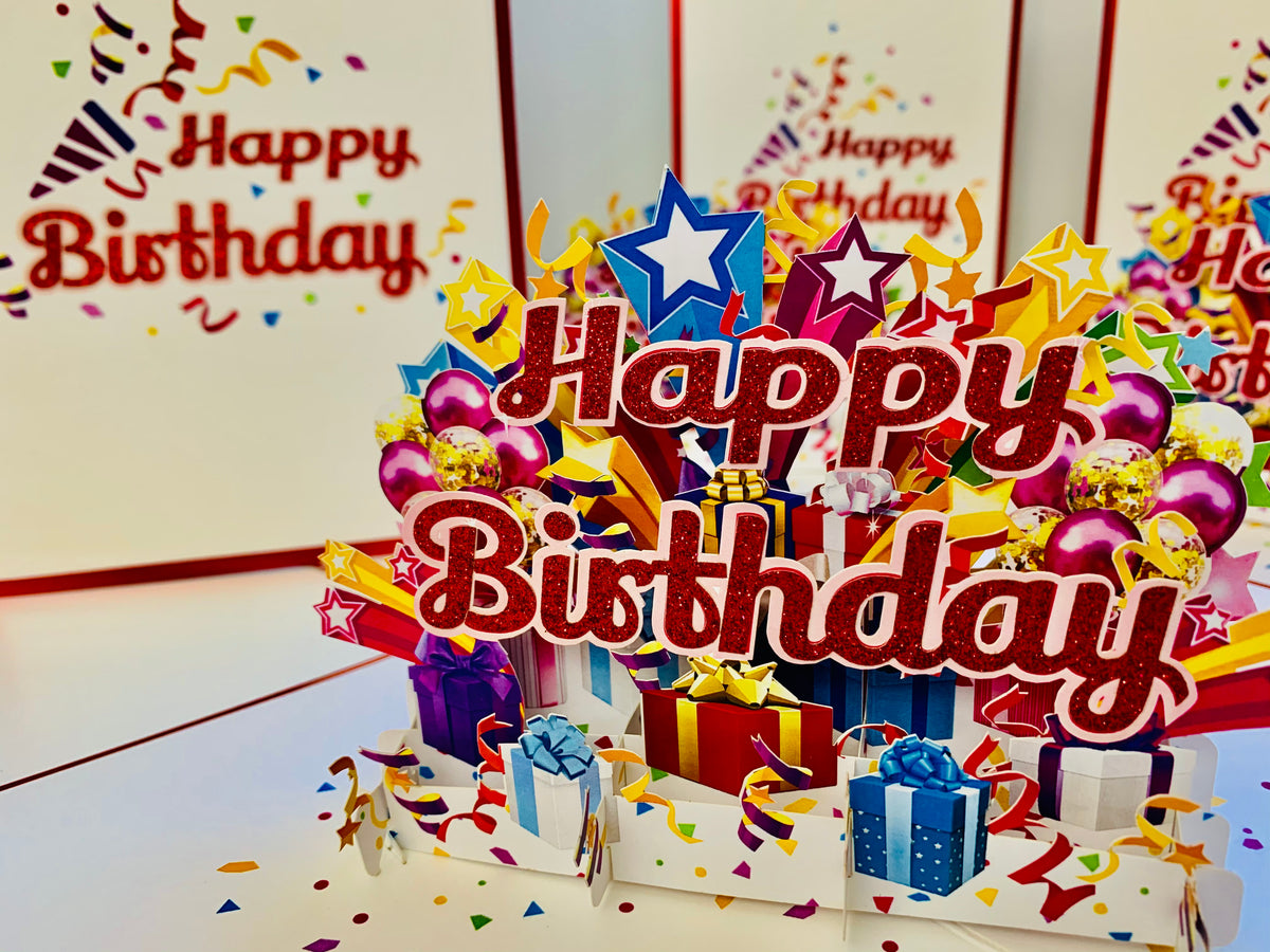 Luxury Red Happy Birthday with Presents Origami Pop Cards 3D Pop Up Greeting Card Thank You Handmade Gift Thinking of You Happy Birthday Occasion Australiana Celebrate the Beauty and Happiness During Special Day Best Wishes Gift