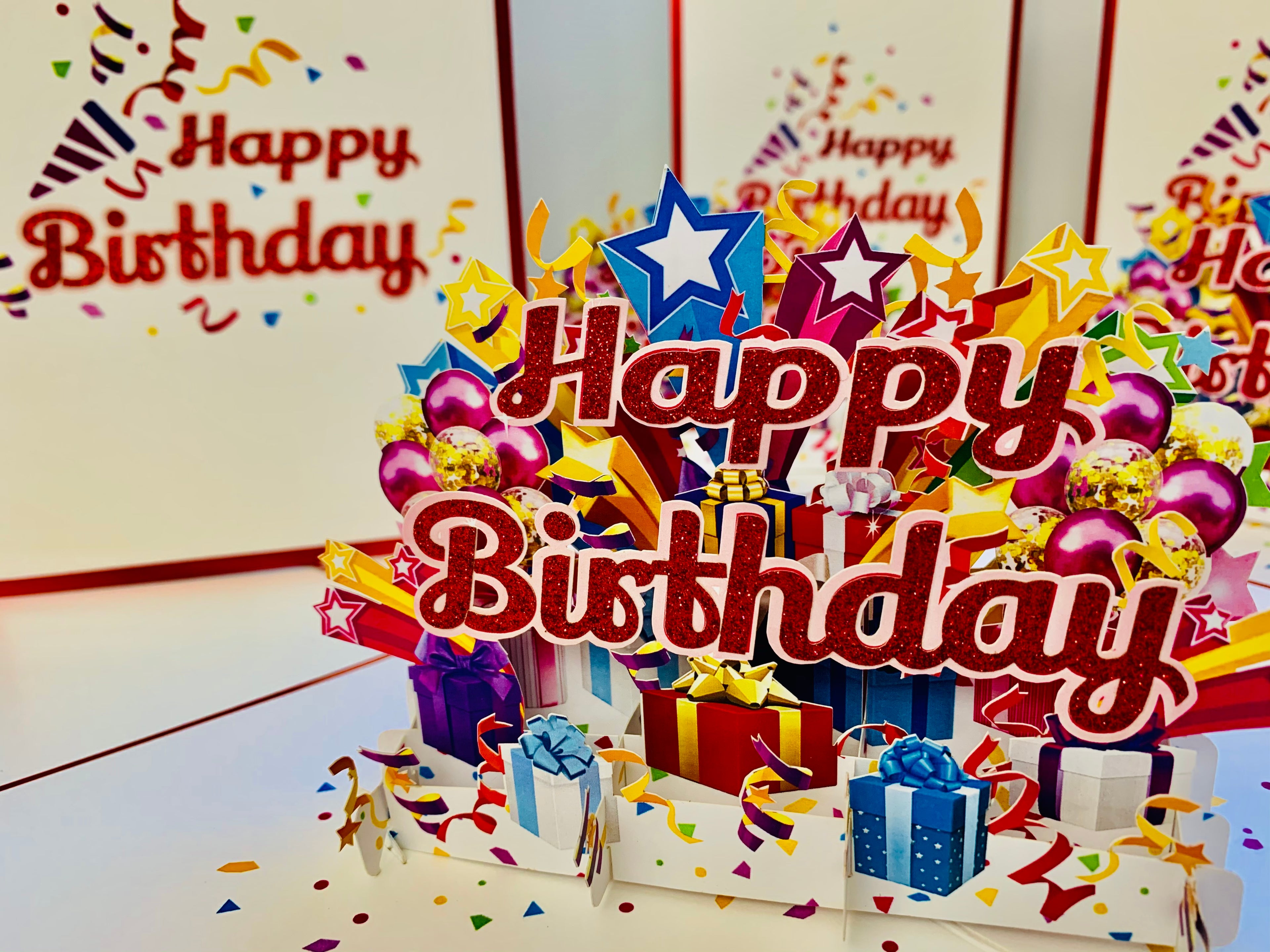 Luxury Red Happy Birthday with Presents Origami Pop Cards 3D Pop Up Greeting Card Thank You Handmade Gift Thinking of You Happy Birthday Occasion Australiana Celebrate the Beauty and Happiness During Special Day Best Wishes Gift
