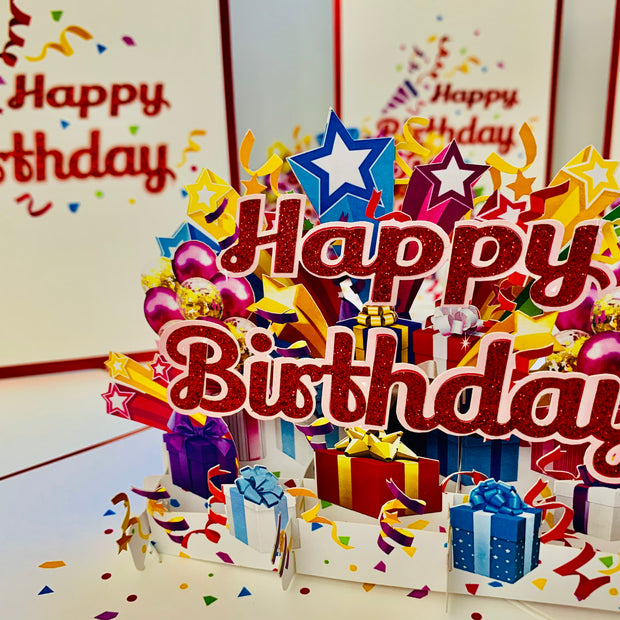 Luxury Red Happy Birthday with Presents Origami Pop Cards 3D Pop Up Greeting Card Thank You Handmade Gift Thinking of You Happy Birthday Occasion Australiana Celebrate the Beauty and Happiness During Special Day Best Wishes Gift