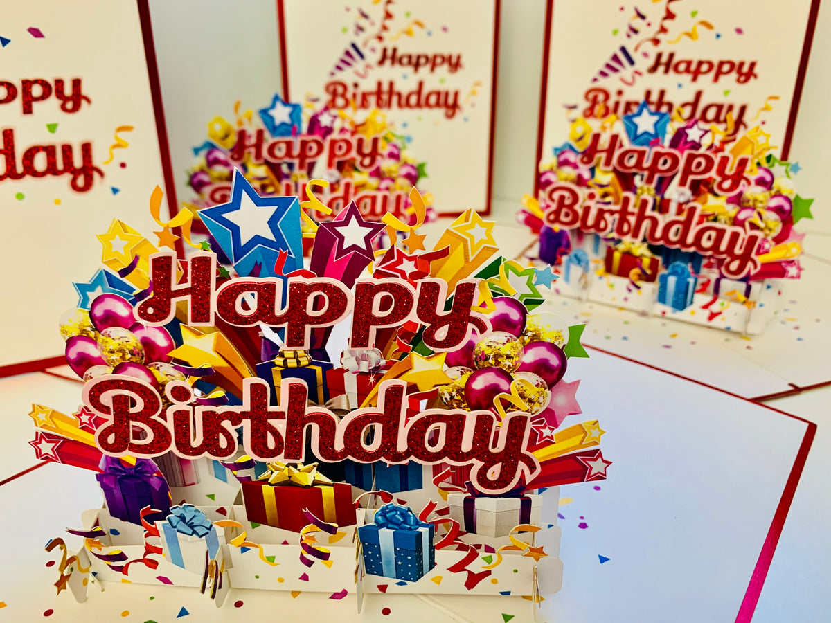 Luxury Red Happy Birthday with Presents Origami Pop Cards 3D Pop Up Greeting Card Thank You Handmade Gift Thinking of You Happy Birthday Occasion Australiana Celebrate the Beauty and Happiness During Special Day Best Wishes Gift