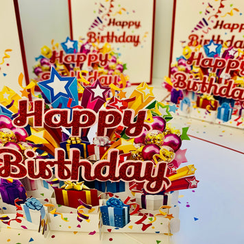 Luxury Red Happy Birthday with Presents Origami Pop Cards 3D Pop Up Greeting Card Thank You Handmade Gift Thinking of You Happy Birthday Occasion Australiana Celebrate the Beauty and Happiness During Special Day Best Wishes Gift