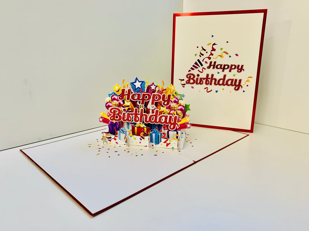 Luxury Red Happy Birthday with Presents Origami Pop Cards 3D Pop Up Greeting Card Thank You Handmade Gift Thinking of You Happy Birthday Occasion Australiana Celebrate the Beauty and Happiness During Special Day Best Wishes Gift