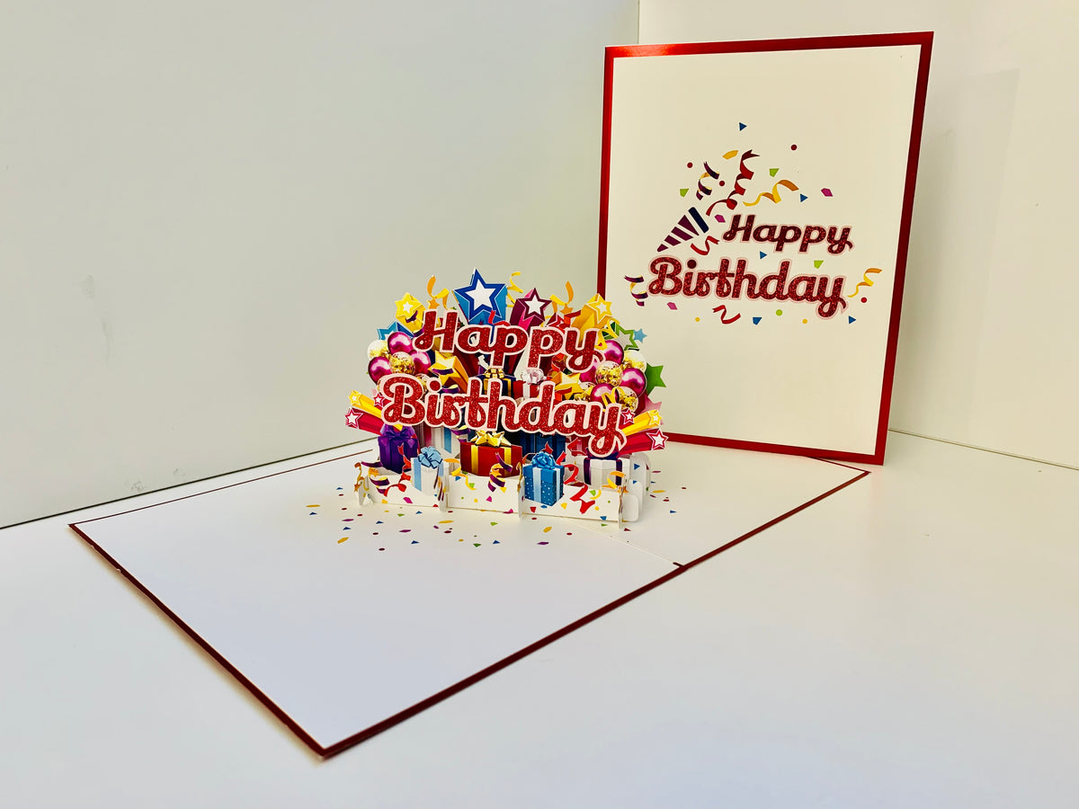 Luxury Red Happy Birthday with Presents Origami Pop Cards 3D Pop Up Greeting Card Thank You Handmade Gift Thinking of You Happy Birthday Occasion Australiana Celebrate the Beauty and Happiness During Special Day Best Wishes Gift