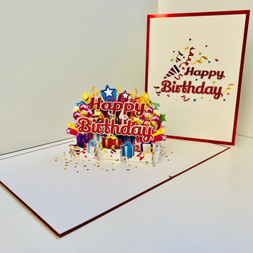 Luxury Red Happy Birthday with Presents Origami Pop Cards 3D Pop Up Greeting Card Thank You Handmade Gift Thinking of You Happy Birthday Occasion Australiana Celebrate the Beauty and Happiness During Special Day Best Wishes Gift