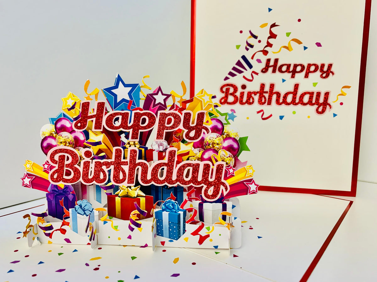 Luxury Red Happy Birthday with Presents Origami Pop Cards 3D Pop Up Greeting Card Thank You Handmade Gift Thinking of You Happy Birthday Occasion Australiana Celebrate the Beauty and Happiness During Special Day Best Wishes Gift