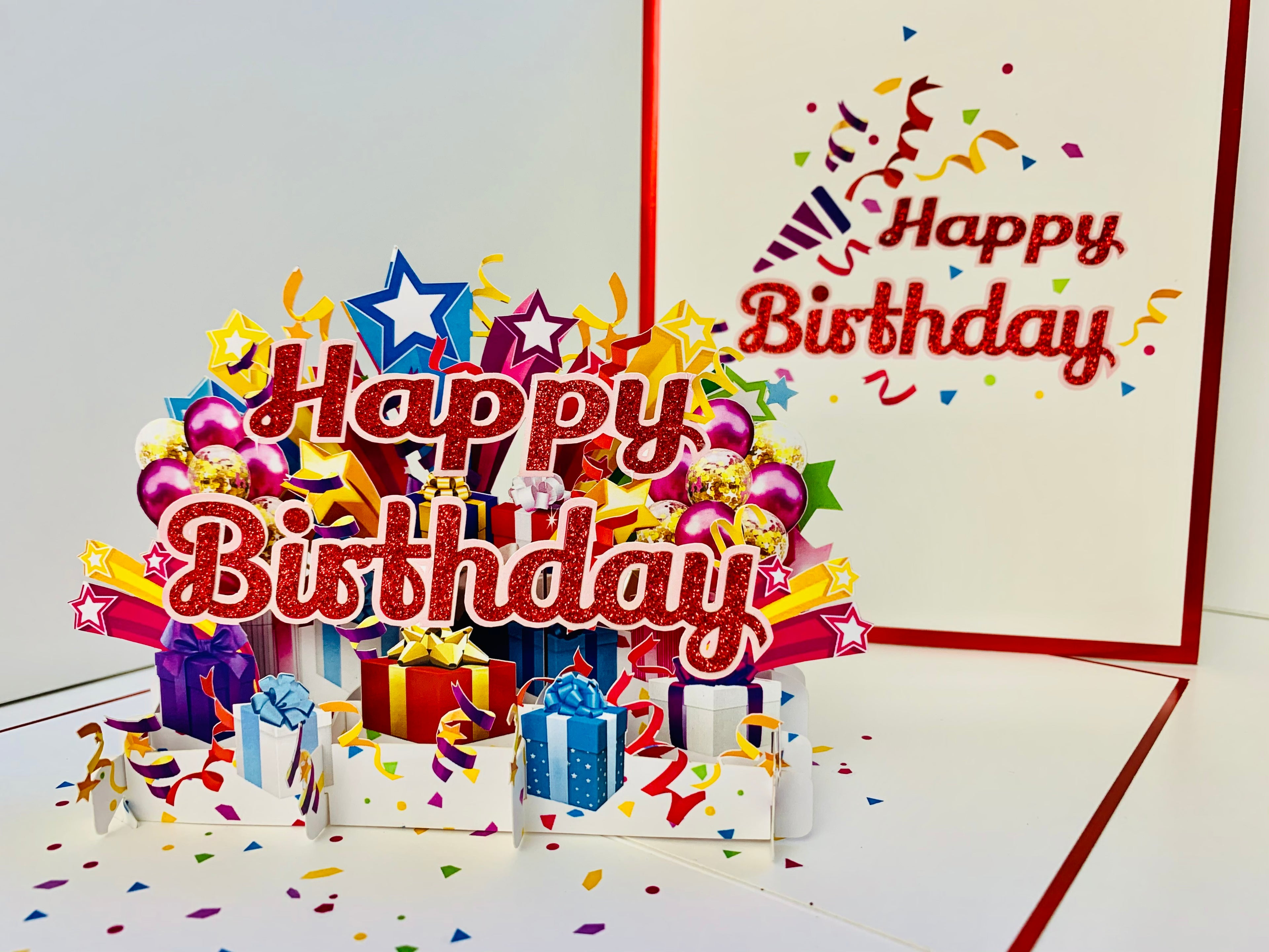 Luxury Red Happy Birthday with Presents Origami Pop Cards 3D Pop Up Greeting Card Thank You Handmade Gift Thinking of You Happy Birthday Occasion Australiana Celebrate the Beauty and Happiness During Special Day Best Wishes Gift