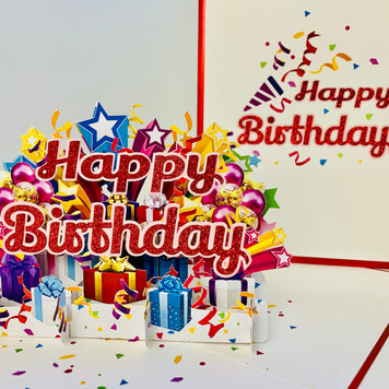Luxury Red Happy Birthday with Presents Origami Pop Cards 3D Pop Up Greeting Card Thank You Handmade Gift Thinking of You Happy Birthday Occasion Australiana Celebrate the Beauty and Happiness During Special Day Best Wishes Gift