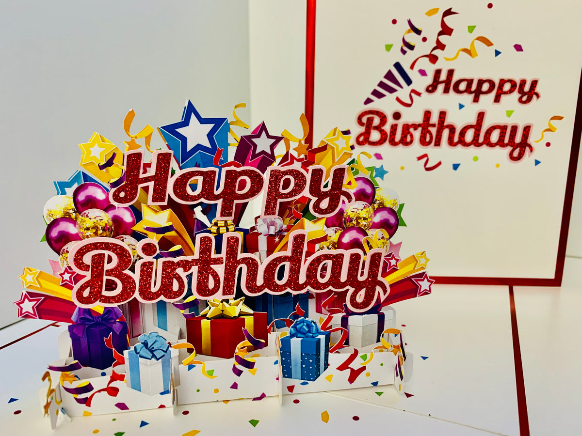 Luxury Red Happy Birthday with Presents Origami Pop Cards 3D Pop Up Greeting Card Thank You Handmade Gift Thinking of You Happy Birthday Occasion Australiana Celebrate the Beauty and Happiness During Special Day Best Wishes Gift