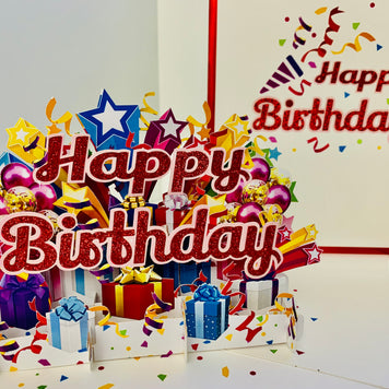 Luxury Red Happy Birthday with Presents Origami Pop Cards 3D Pop Up Greeting Card Thank You Handmade Gift Thinking of You Happy Birthday Occasion Australiana Celebrate the Beauty and Happiness During Special Day Best Wishes Gift