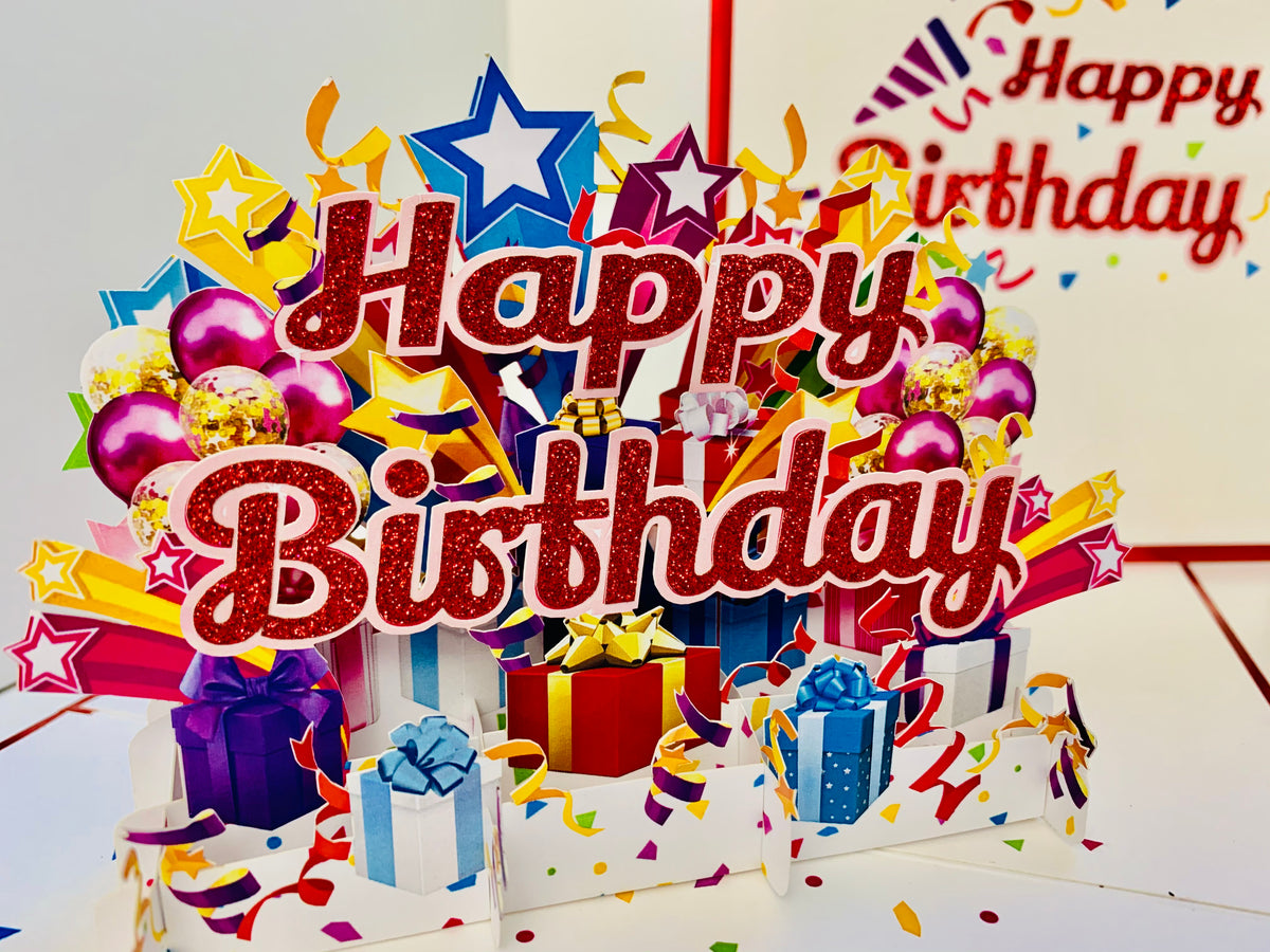 Luxury Red Happy Birthday with Presents Origami Pop Cards 3D Pop Up Greeting Card Thank You Handmade Gift Thinking of You Happy Birthday Occasion Australiana Celebrate the Beauty and Happiness During Special Day Best Wishes Gift