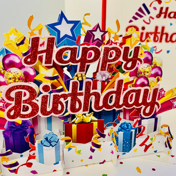 Luxury Red Happy Birthday with Presents Origami Pop Cards 3D Pop Up Greeting Card Thank You Handmade Gift Thinking of You Happy Birthday Occasion Australiana Celebrate the Beauty and Happiness During Special Day Best Wishes Gift