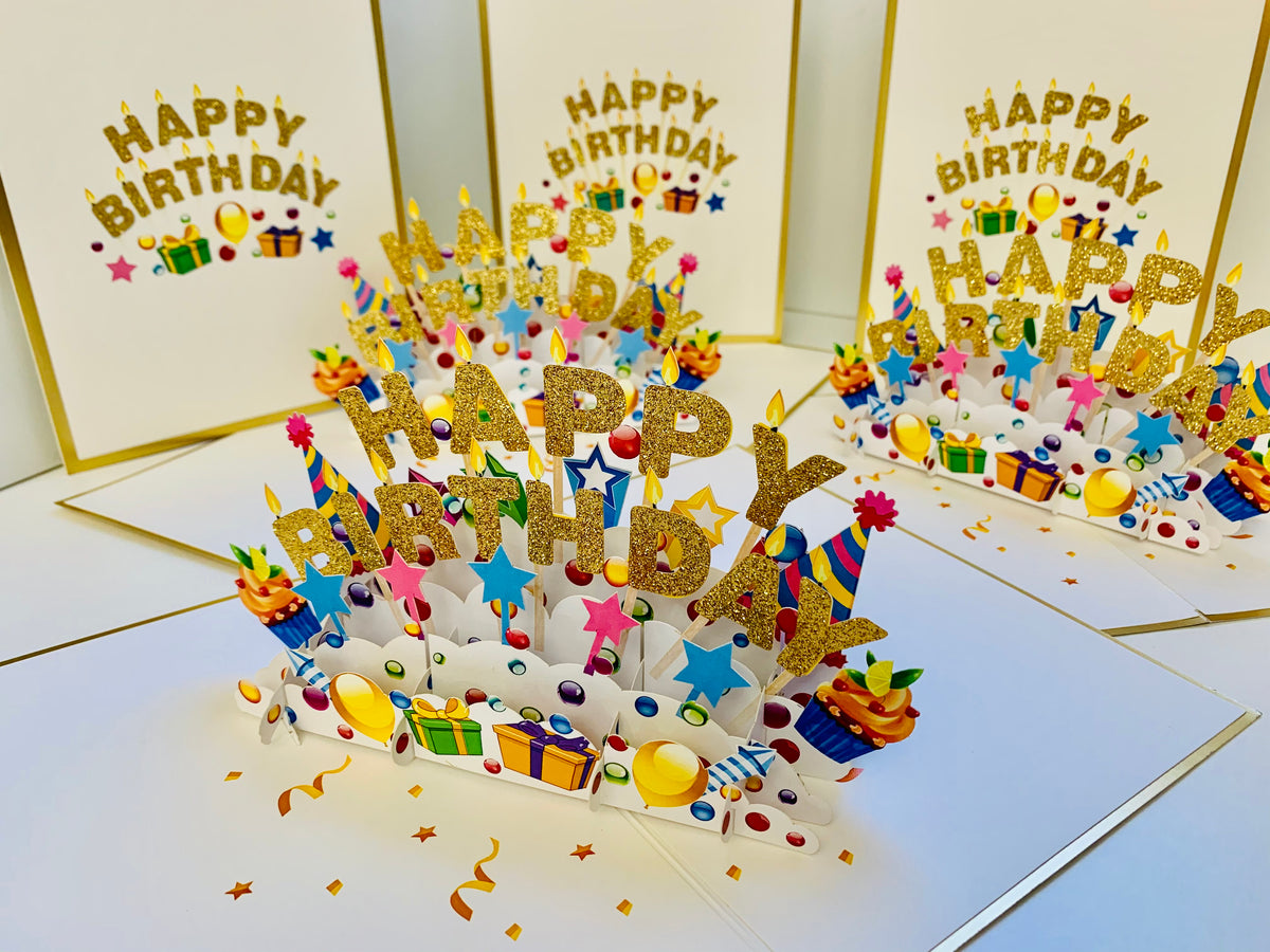Luxury Gold Happy Birthday with Presents Origami Pop Cards 3D Pop Up Greeting Card Thank You Handmade Gift Thinking of You Happy Birthday Occasion Australiana Celebrate the Beauty and Happiness During Special Day Best Wishes Gift