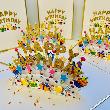 Luxury Gold Happy Birthday with Presents Origami Pop Cards 3D Pop Up Greeting Card Thank You Handmade Gift Thinking of You Happy Birthday Occasion Australiana Celebrate the Beauty and Happiness During Special Day Best Wishes Gift