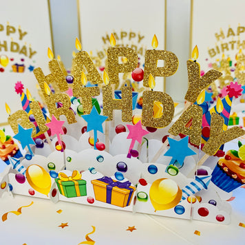 Luxury Gold Happy Birthday with Presents Origami Pop Cards 3D Pop Up Greeting Card Thank You Handmade Gift Thinking of You Happy Birthday Occasion Australiana Celebrate the Beauty and Happiness During Special Day Best Wishes Gift