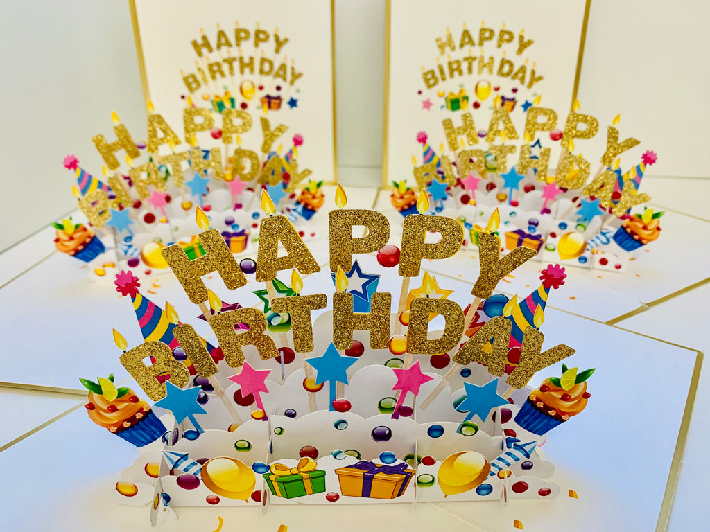 Luxury Gold Happy Birthday with Presents Origami Pop Cards 3D Pop Up Greeting Card Thank You Handmade Gift Thinking of You Happy Birthday Occasion Australiana Celebrate the Beauty and Happiness During Special Day Best Wishes Gift