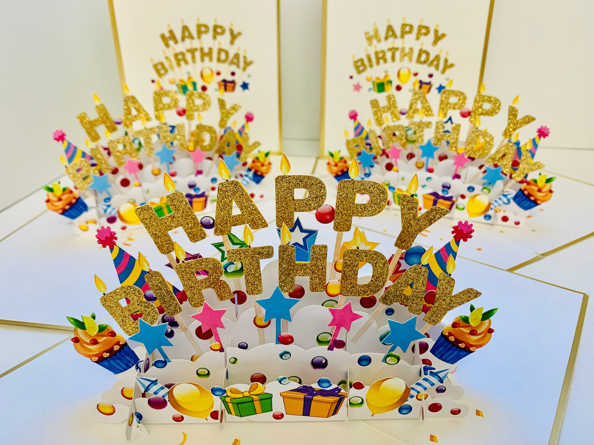 Luxury Gold Happy Birthday with Presents Origami Pop Cards 3D Pop Up Greeting Card Thank You Handmade Gift Thinking of You Happy Birthday Occasion Australiana Celebrate the Beauty and Happiness During Special Day Best Wishes Gift