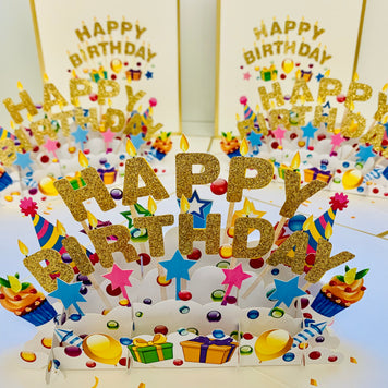 Luxury Gold Happy Birthday with Presents Origami Pop Cards 3D Pop Up Greeting Card Thank You Handmade Gift Thinking of You Happy Birthday Occasion Australiana Celebrate the Beauty and Happiness During Special Day Best Wishes Gift