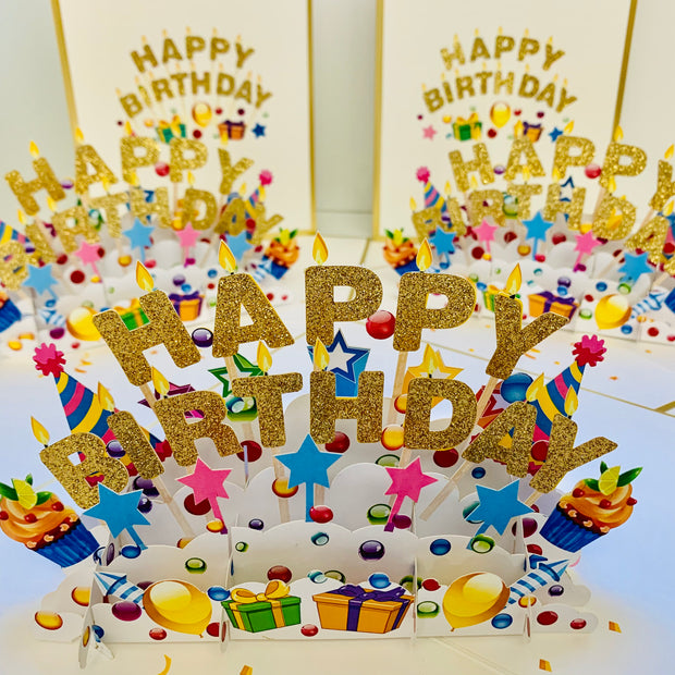 Luxury Gold Happy Birthday with Presents Origami Pop Cards 3D Pop Up Greeting Card Thank You Handmade Gift Thinking of You Happy Birthday Occasion Australiana Celebrate the Beauty and Happiness During Special Day Best Wishes Gift