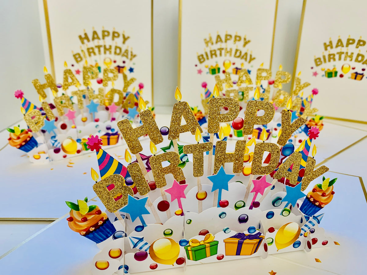 Luxury Gold Happy Birthday with Presents Origami Pop Cards 3D Pop Up Greeting Card Thank You Handmade Gift Thinking of You Happy Birthday Occasion Australiana Celebrate the Beauty and Happiness During Special Day Best Wishes Gift